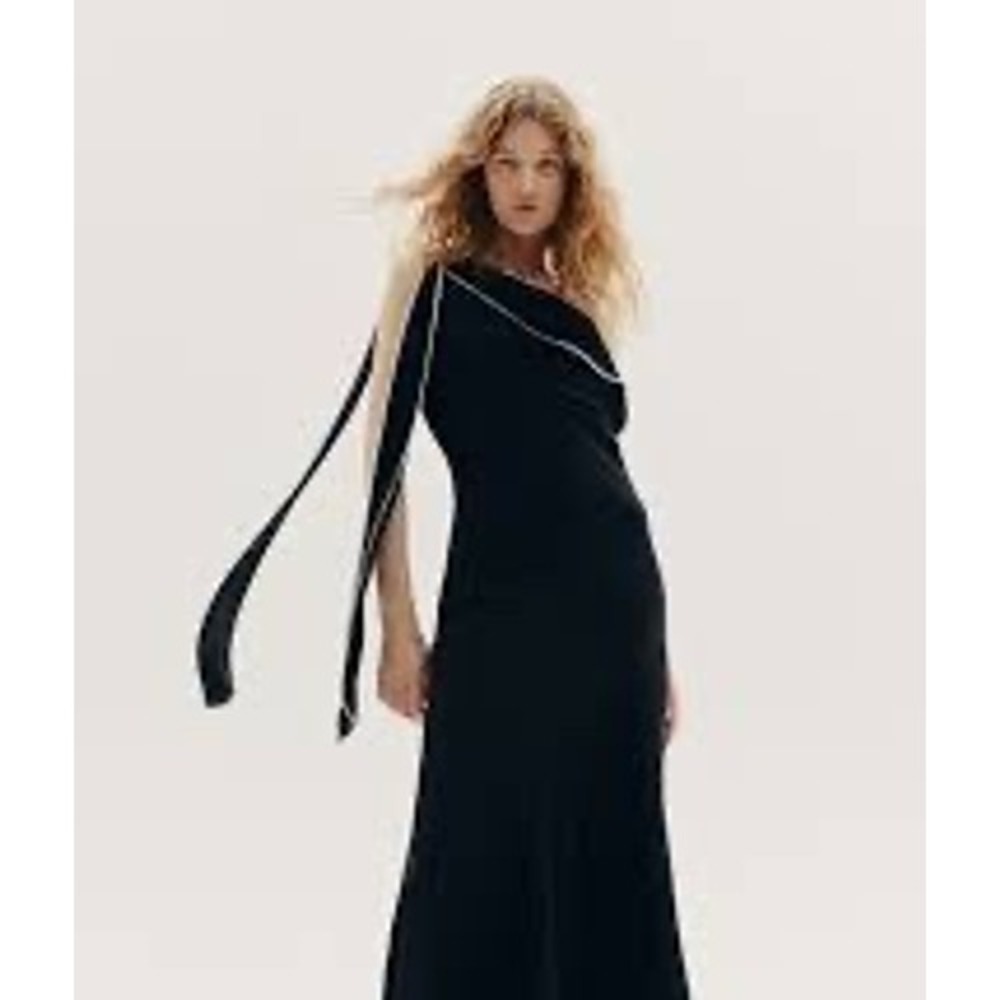 H&M ankle-length‎ black dress asymmetric draped neckline XXL party formal